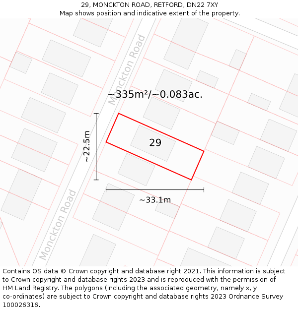 29, MONCKTON ROAD, RETFORD, DN22 7XY: Plot and title map