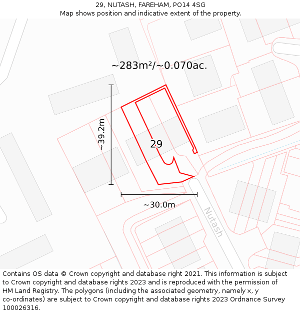 29, NUTASH, FAREHAM, PO14 4SG: Plot and title map