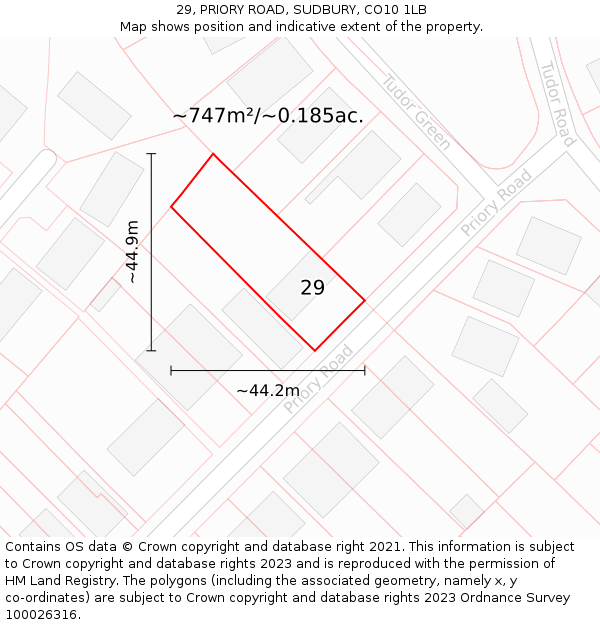 29, PRIORY ROAD, SUDBURY, CO10 1LB: Plot and title map