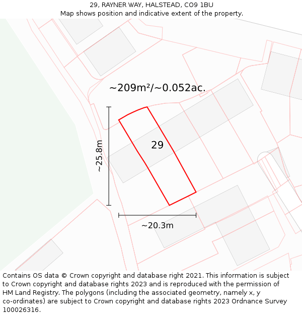 29, RAYNER WAY, HALSTEAD, CO9 1BU: Plot and title map