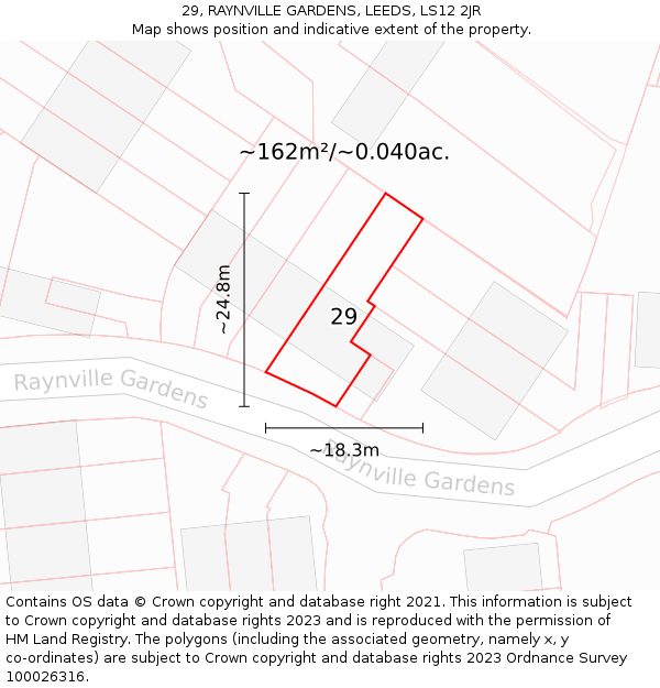 29, RAYNVILLE GARDENS, LEEDS, LS12 2JR: Plot and title map