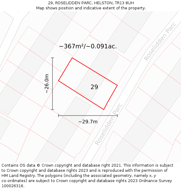 29, ROSELIDDEN PARC, HELSTON, TR13 8UH: Plot and title map