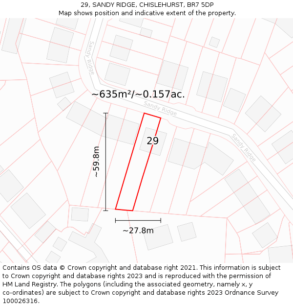 29, SANDY RIDGE, CHISLEHURST, BR7 5DP: Plot and title map