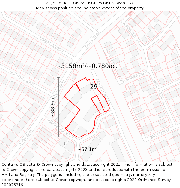 29, SHACKLETON AVENUE, WIDNES, WA8 9NG: Plot and title map