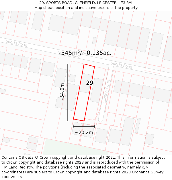29, SPORTS ROAD, GLENFIELD, LEICESTER, LE3 8AL: Plot and title map