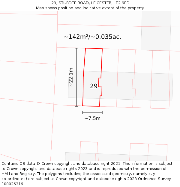 29, STURDEE ROAD, LEICESTER, LE2 9ED: Plot and title map
