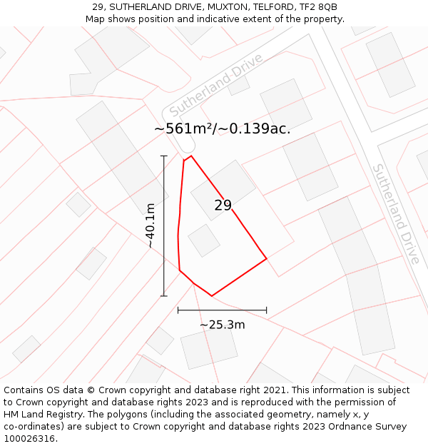 29, SUTHERLAND DRIVE, MUXTON, TELFORD, TF2 8QB: Plot and title map