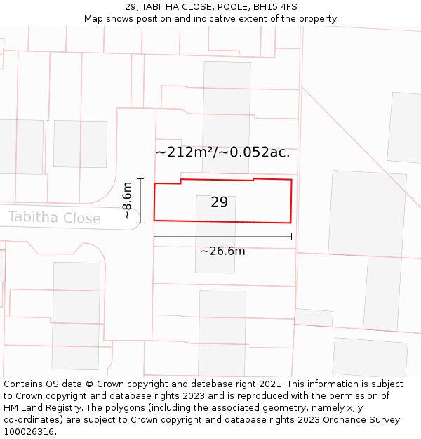 29, TABITHA CLOSE, POOLE, BH15 4FS: Plot and title map