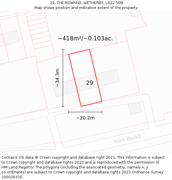 29, THE ROWANS, WETHERBY, LS22 5EB: Plot and title map