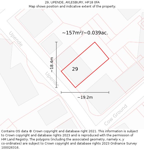 29, UPENDE, AYLESBURY, HP18 0FA: Plot and title map