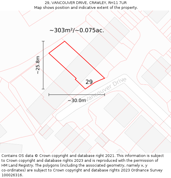 29, VANCOUVER DRIVE, CRAWLEY, RH11 7UR: Plot and title map