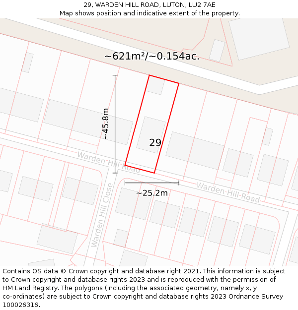 29, WARDEN HILL ROAD, LUTON, LU2 7AE: Plot and title map
