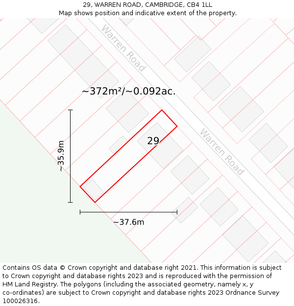 29, WARREN ROAD, CAMBRIDGE, CB4 1LL: Plot and title map
