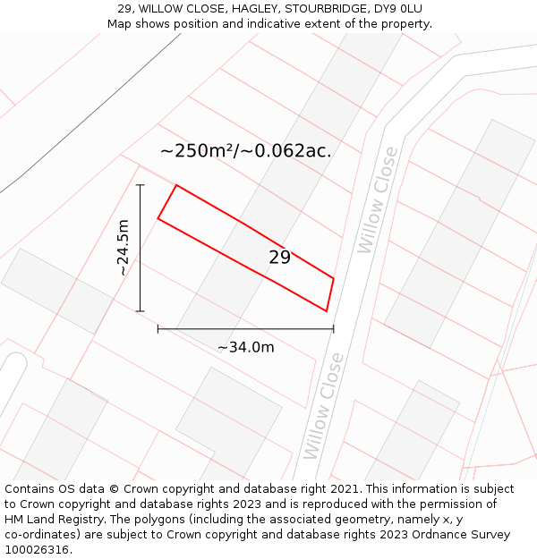 29, WILLOW CLOSE, HAGLEY, STOURBRIDGE, DY9 0LU: Plot and title map