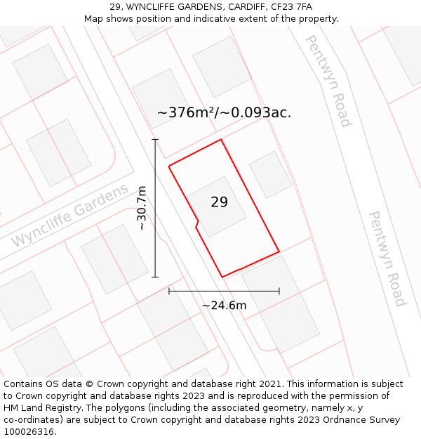 29, WYNCLIFFE GARDENS, CARDIFF, CF23 7FA: Plot and title map