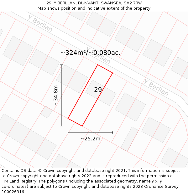 29, Y BERLLAN, DUNVANT, SWANSEA, SA2 7RW: Plot and title map