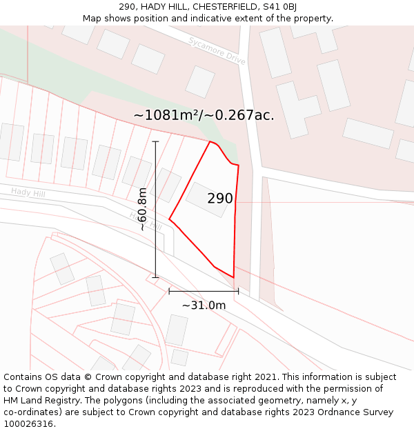 290, HADY HILL, CHESTERFIELD, S41 0BJ: Plot and title map