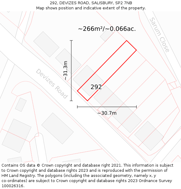 292, DEVIZES ROAD, SALISBURY, SP2 7NB: Plot and title map