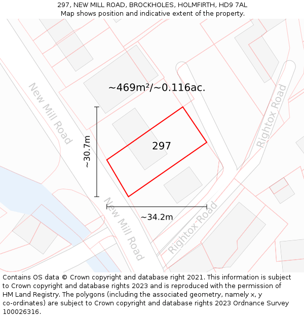 297, NEW MILL ROAD, BROCKHOLES, HOLMFIRTH, HD9 7AL: Plot and title map