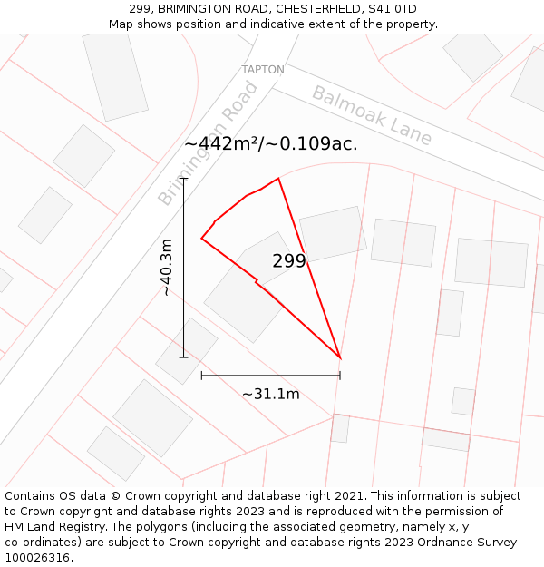 299, BRIMINGTON ROAD, CHESTERFIELD, S41 0TD: Plot and title map