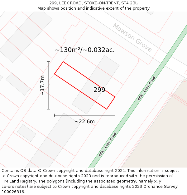 299, LEEK ROAD, STOKE-ON-TRENT, ST4 2BU: Plot and title map