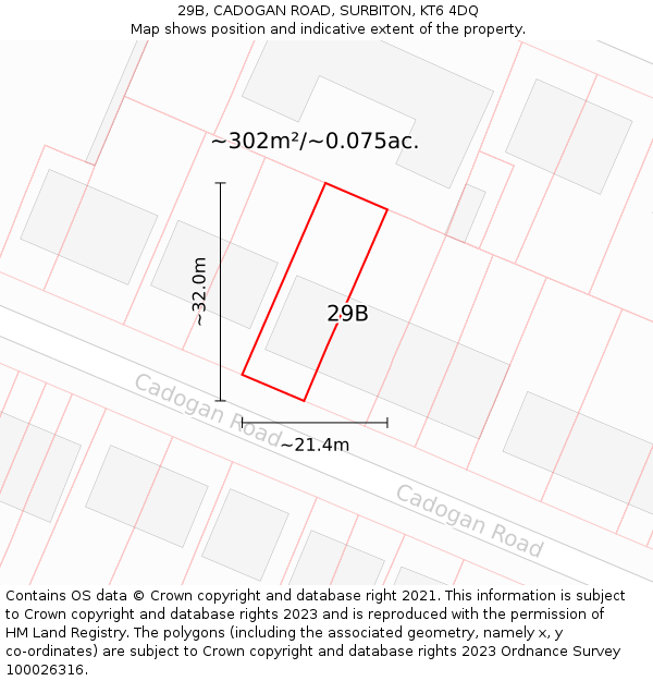 29B, CADOGAN ROAD, SURBITON, KT6 4DQ: Plot and title map