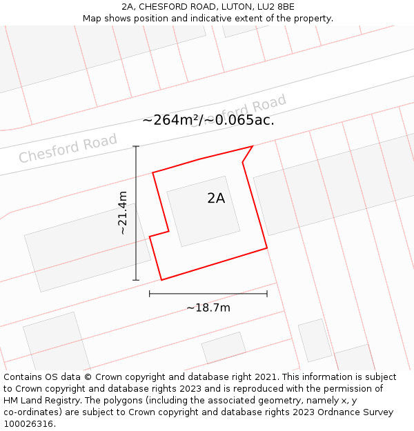 2A, CHESFORD ROAD, LUTON, LU2 8BE: Plot and title map