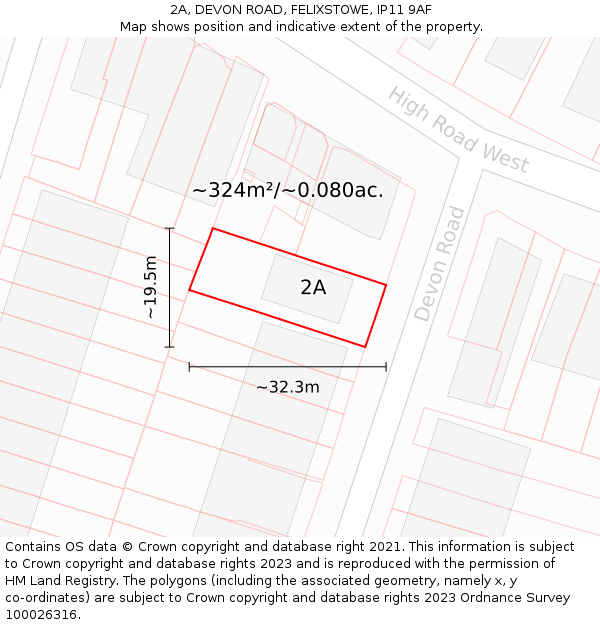 2A, DEVON ROAD, FELIXSTOWE, IP11 9AF: Plot and title map