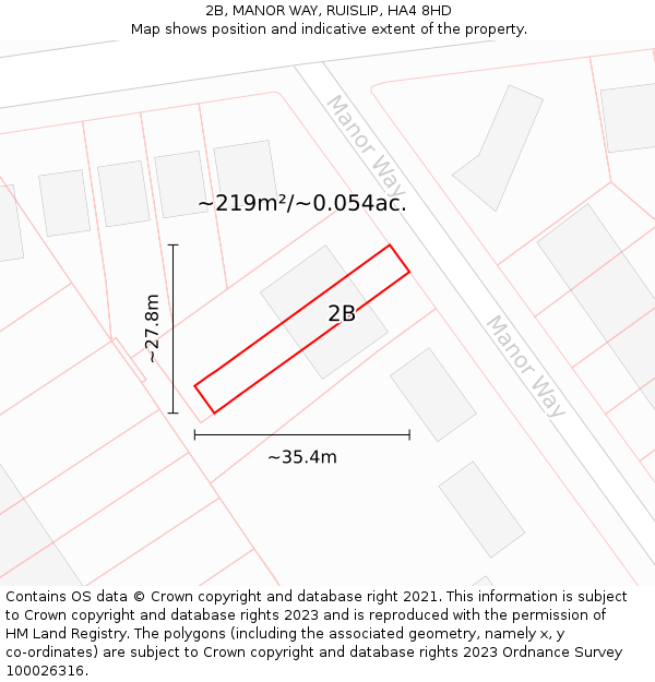 2B, MANOR WAY, RUISLIP, HA4 8HD: Plot and title map