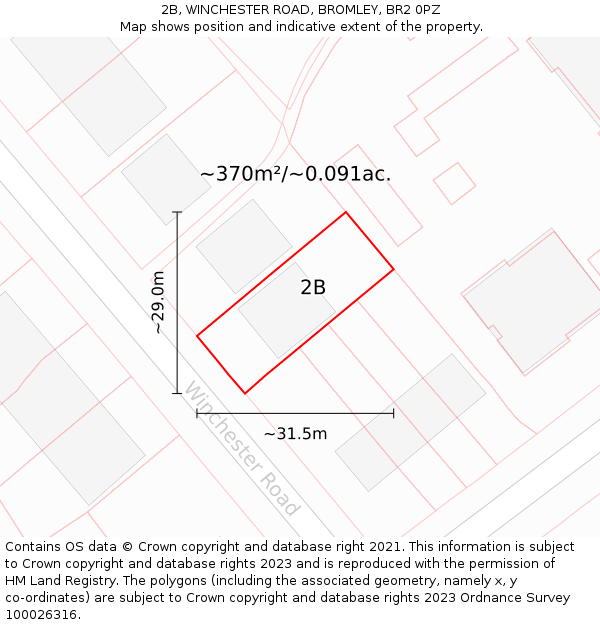 2B, WINCHESTER ROAD, BROMLEY, BR2 0PZ: Plot and title map
