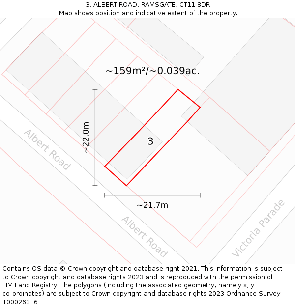 3, ALBERT ROAD, RAMSGATE, CT11 8DR: Plot and title map