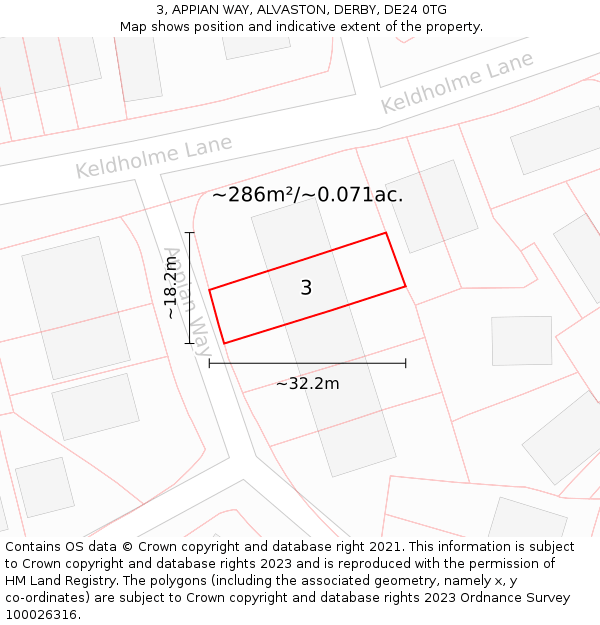 3, APPIAN WAY, ALVASTON, DERBY, DE24 0TG: Plot and title map