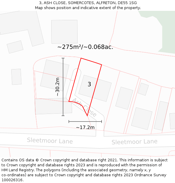 3, ASH CLOSE, SOMERCOTES, ALFRETON, DE55 1SG: Plot and title map