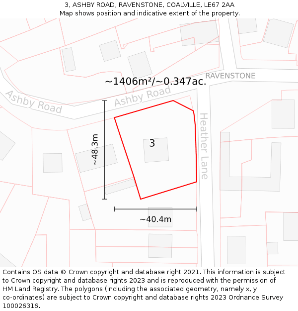3, ASHBY ROAD, RAVENSTONE, COALVILLE, LE67 2AA: Plot and title map