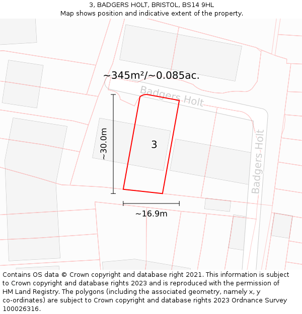3, BADGERS HOLT, BRISTOL, BS14 9HL: Plot and title map