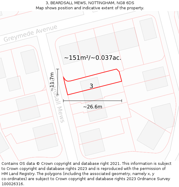 3, BEARDSALL MEWS, NOTTINGHAM, NG8 6DS: Plot and title map