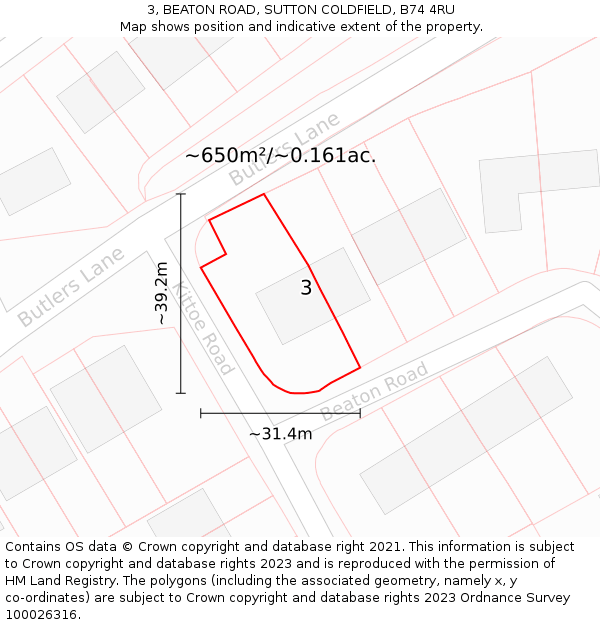 3, BEATON ROAD, SUTTON COLDFIELD, B74 4RU: Plot and title map