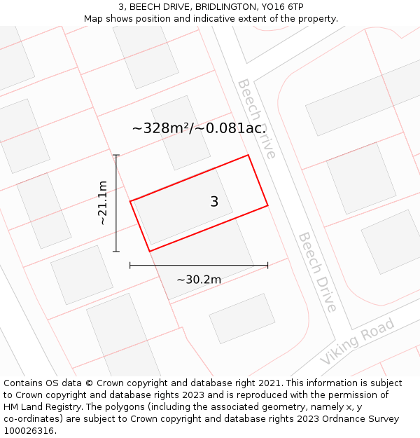 3, BEECH DRIVE, BRIDLINGTON, YO16 6TP: Plot and title map