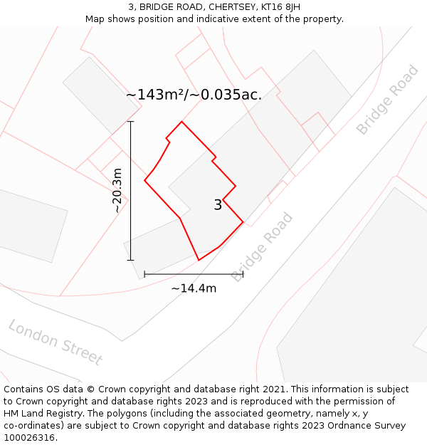 3, BRIDGE ROAD, CHERTSEY, KT16 8JH: Plot and title map