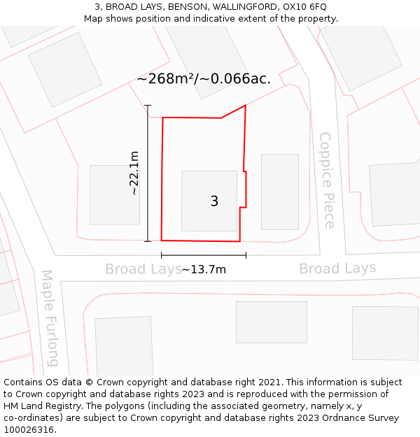 3, BROAD LAYS, BENSON, WALLINGFORD, OX10 6FQ: Plot and title map