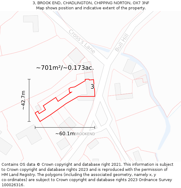 3, BROOK END, CHADLINGTON, CHIPPING NORTON, OX7 3NF: Plot and title map