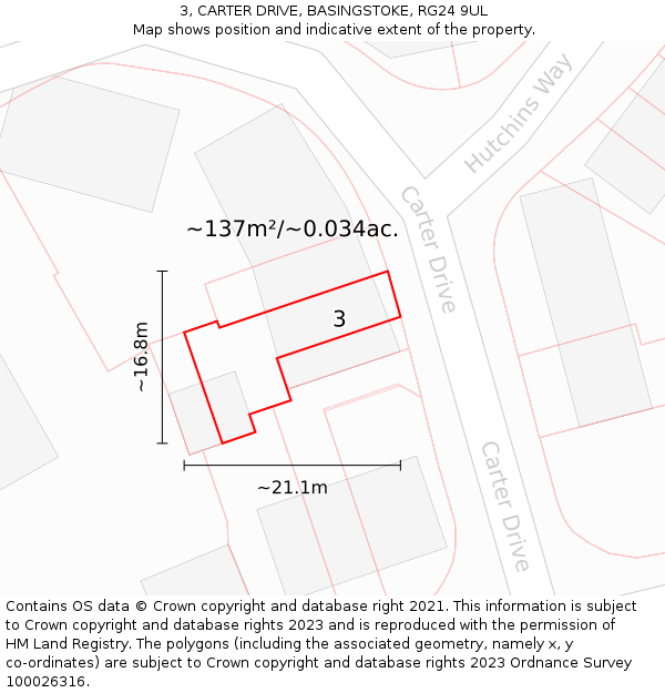 3, CARTER DRIVE, BASINGSTOKE, RG24 9UL: Plot and title map