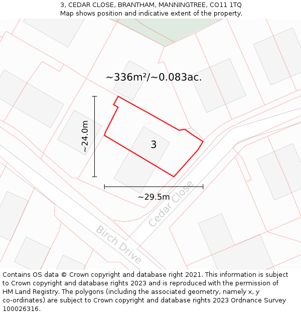 3, CEDAR CLOSE, BRANTHAM, MANNINGTREE, CO11 1TQ: Plot and title map