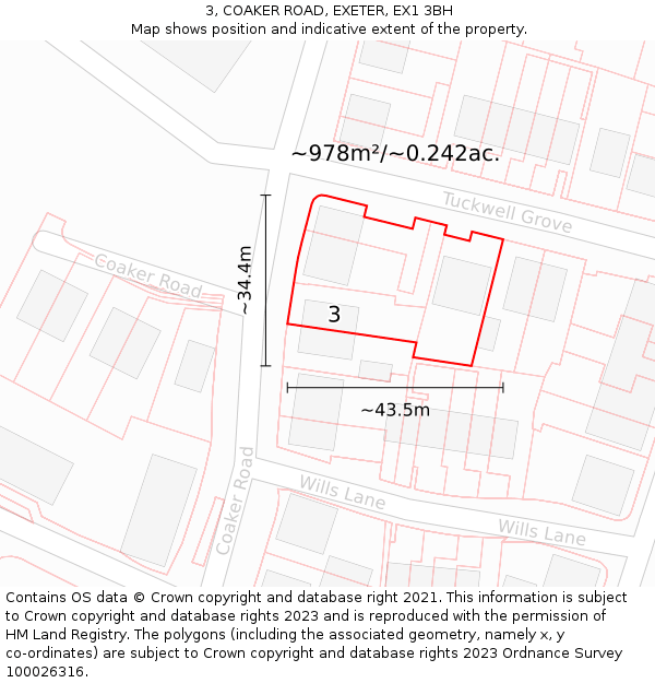 3, COAKER ROAD, EXETER, EX1 3BH: Plot and title map