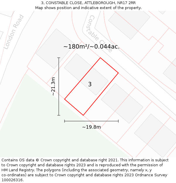 3, CONSTABLE CLOSE, ATTLEBOROUGH, NR17 2RR: Plot and title map
