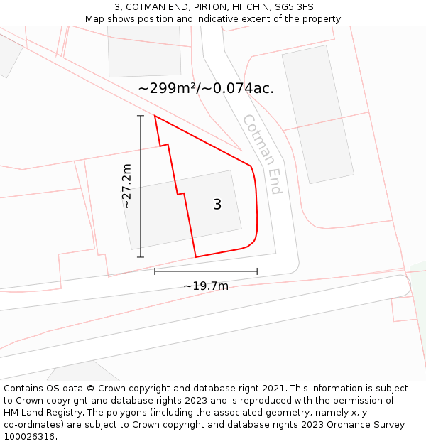 3, COTMAN END, PIRTON, HITCHIN, SG5 3FS: Plot and title map