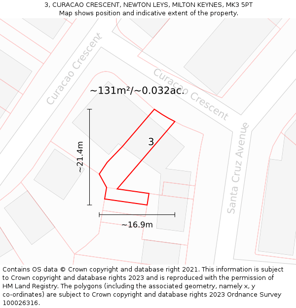 3, CURACAO CRESCENT, NEWTON LEYS, MILTON KEYNES, MK3 5PT: Plot and title map