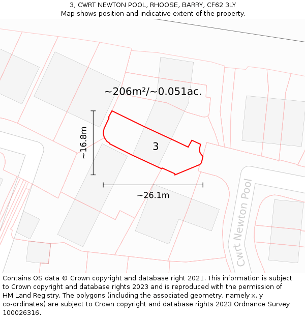3, CWRT NEWTON POOL, RHOOSE, BARRY, CF62 3LY: Plot and title map