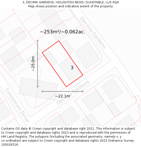 3, DECIMA GARDENS, HOUGHTON REGIS, DUNSTABLE, LU5 6QA: Plot and title map