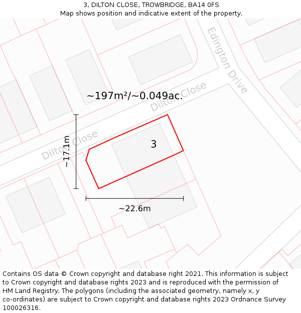 3, DILTON CLOSE, TROWBRIDGE, BA14 0FS: Plot and title map